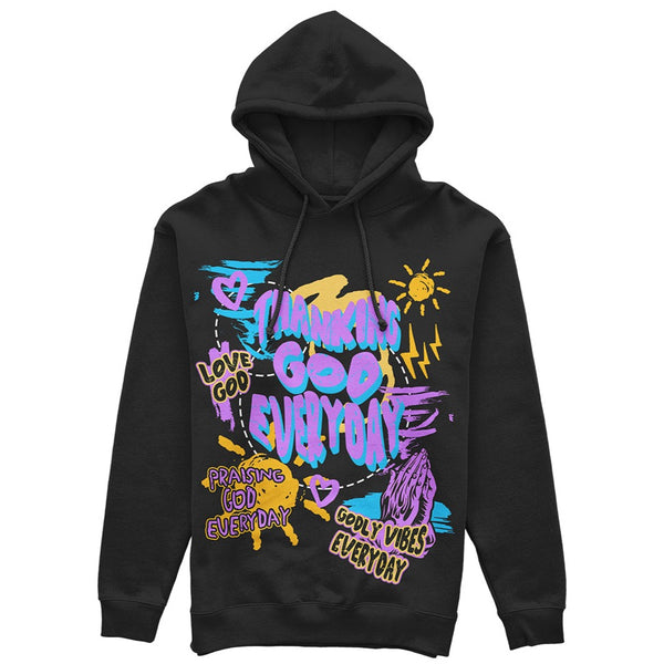 Thanking God Everyday Black n White Colorful Hoodie